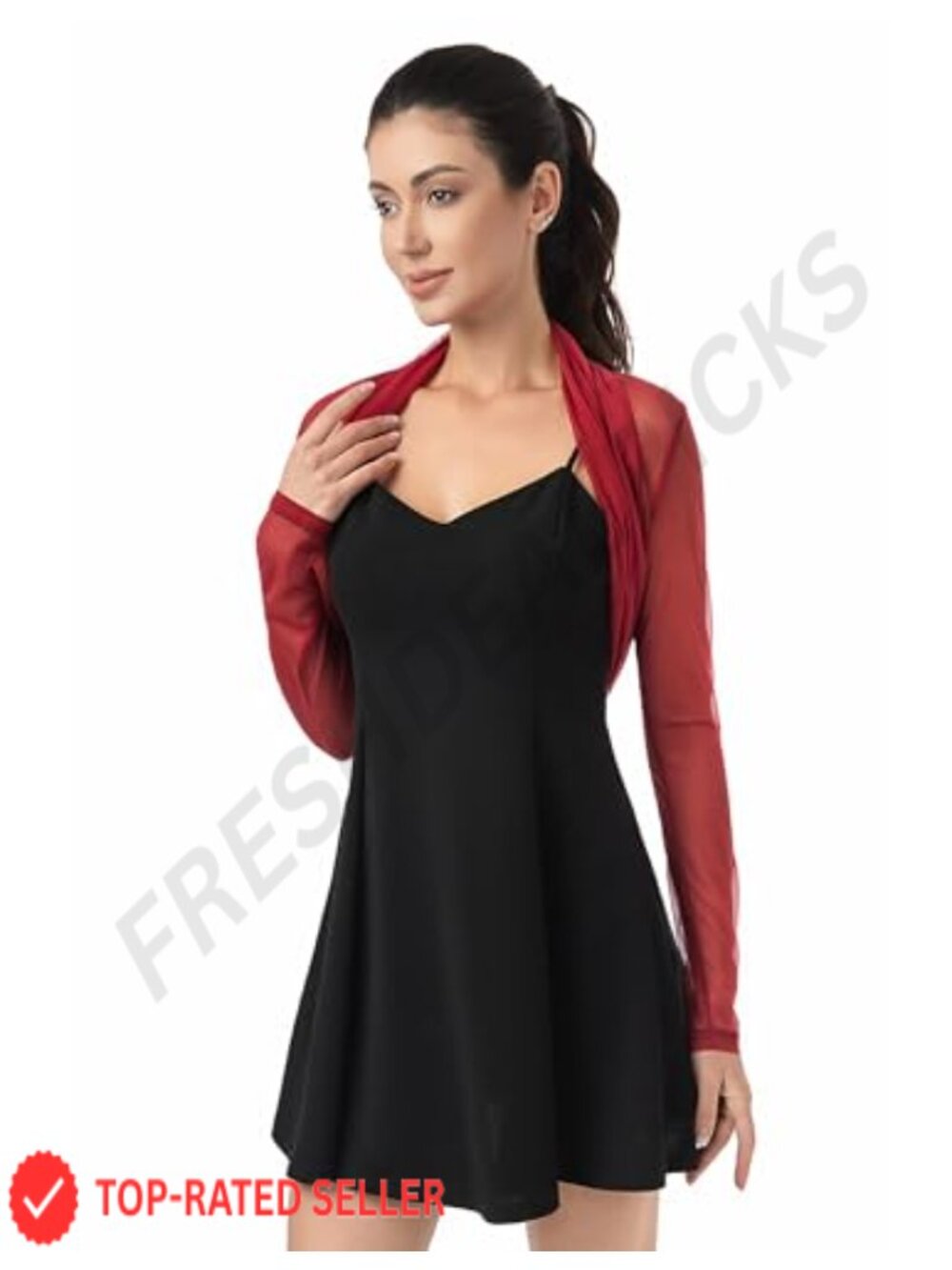 AmélieBoutik Ruched Long Sleeve Bolero Cropped Sheer Shrug Open Front Cardigan